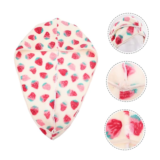 1Pc Strawberry Dry Hair Cap Hair Drying hat Absorbent Shower hat turbins for Ladies Micro Fiber Towel Quick Dry Head Turban Makeup Hair Towel Waterproof Bath Hat Girl Shower Hat