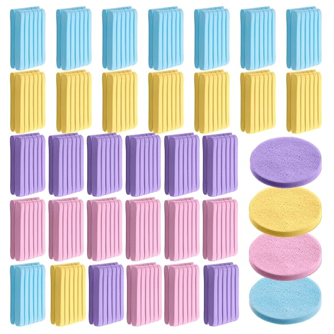 384 Pcs Compressed Facial Sponges Professional Makeup Removal Round Face Wash Sponge Reusable Facial Pads for Women Esthetician Beauty Remover Supplies (Yellow, Purple, Blue, Pink)