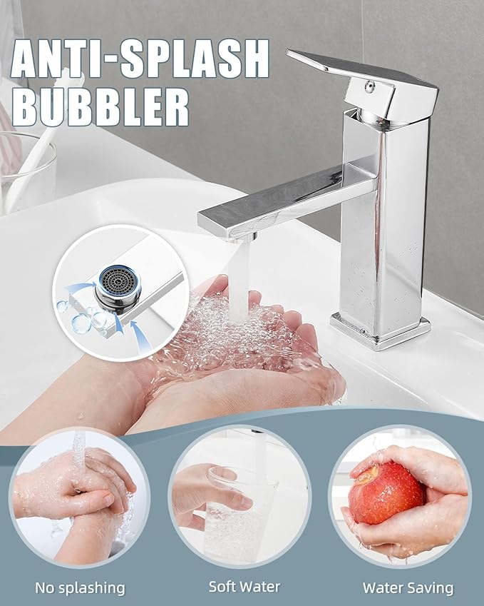 Bathroom Faucet-2 Sets, Bathroom Sink Faucets with Pop-up Drain and Deck Plate, Stainless Steel Faucets for Sink 3 Hole, Single Handle Vanity Faucet for Vessel, Chrome