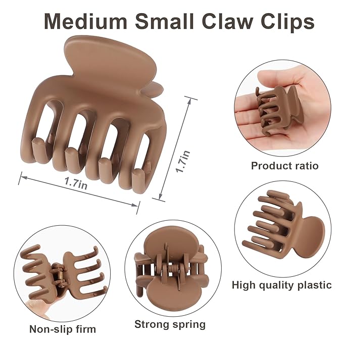6 Pcs Hair Clips Small Claw Clips for Thin Hair Medium Matte Non-slip Hair Accessories for Women and Girls (Coffee Brown)