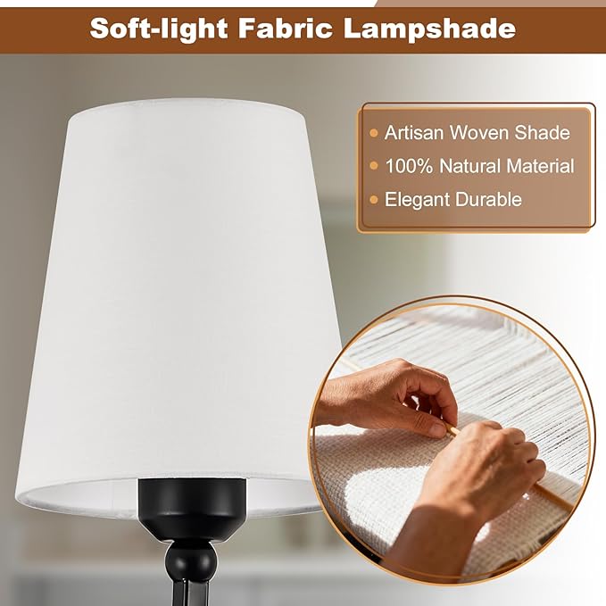 Bathroom Vanity Light, Matte Black Bathroom Light Fixtures, 3-Light Lighting Fixtures Over Mirror, Modern Wall Sconce with Flared White Fabric Shade, E26 Socket(ETL Listed)