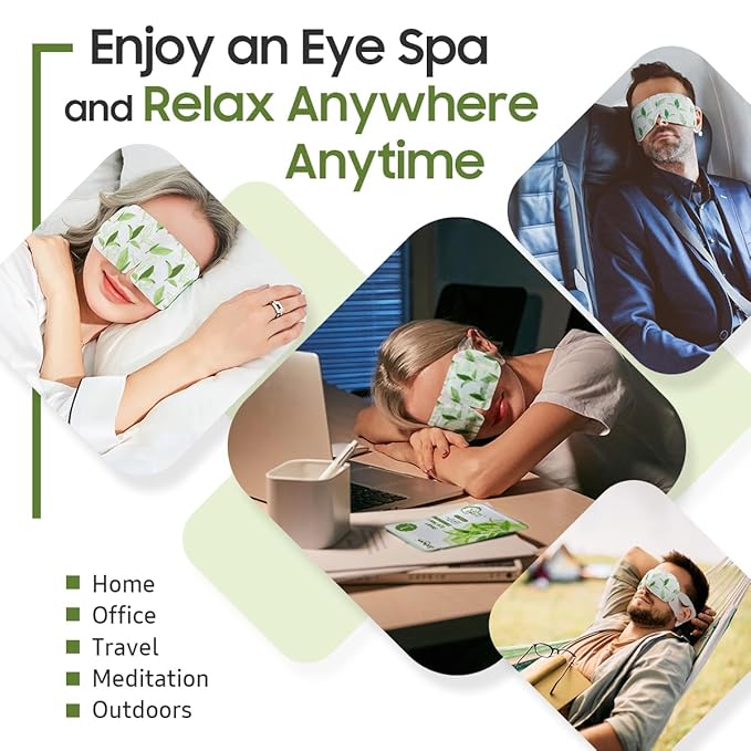 30Packs Steam Eye Mask, Heated Eye Mask Warm Compress for Eyes, Self Heating Disposable Steam Mask for Home Sleep, Spa, Travel Essentials & Relaxation Gifts, Stocking Stuffers (Green Tea)