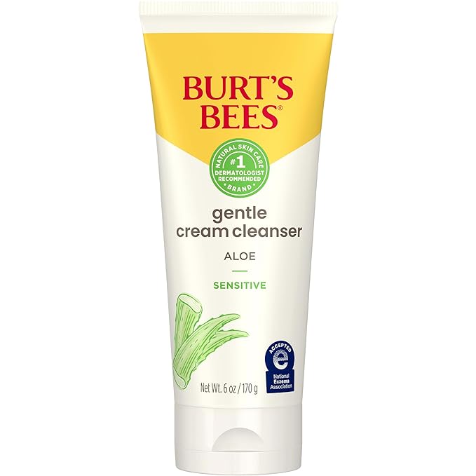 Burt's Bees Back To School Dorm Essentials, Gentle Cream Cleanser with Aloe for Sensitive Skin, 98.9% Natural Origin, 6 Ounces