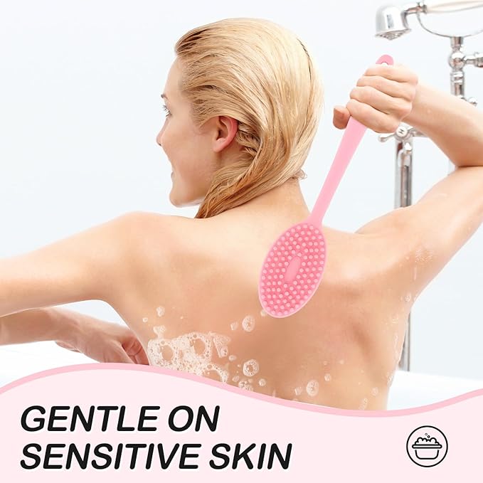 MateeyLife Silicone Body Scrubber Exfoliator With Handle, Gentle Back Scrubber for Shower, Bath Brush, Loofah Body Scrubber