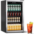 3.0 Cubic Feet/105 Can Beverage Refrigerator,28 Inch Fridge with Adjustable Shelve & LED Display for Soda Beer or Wine, Drink Refrigerator for Home Bar Office(Silver)