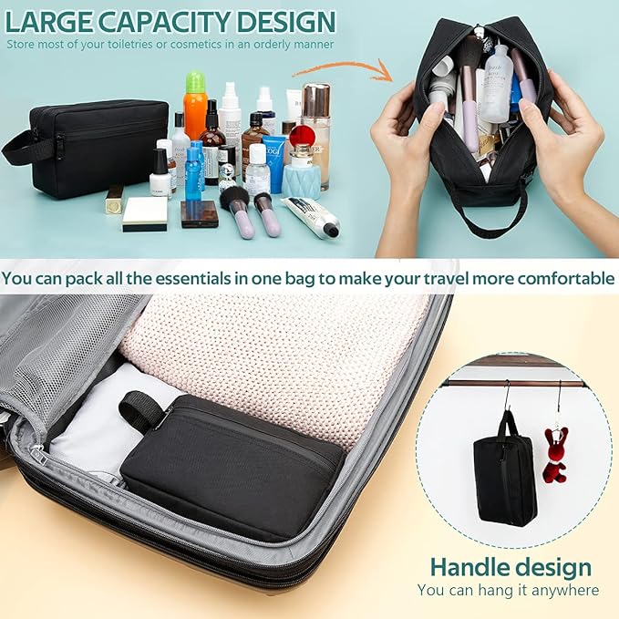 Travel Toiletry Bag for Women and Men, Water-resistant Shaving Bag for Toiletries Accessories, Foldable Storage Bags with Divider and Handle for Cosmetics Toiletries Brushes Tools