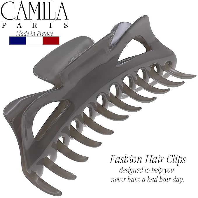 Camila Paris CP3502 French Large Hair Clips for Women Thick Long Curly Wavy Hair, Girls Claw Clip, Durable Styling Big Clip Strong Hold No Slip Grip, Made in France, Gray 6/''