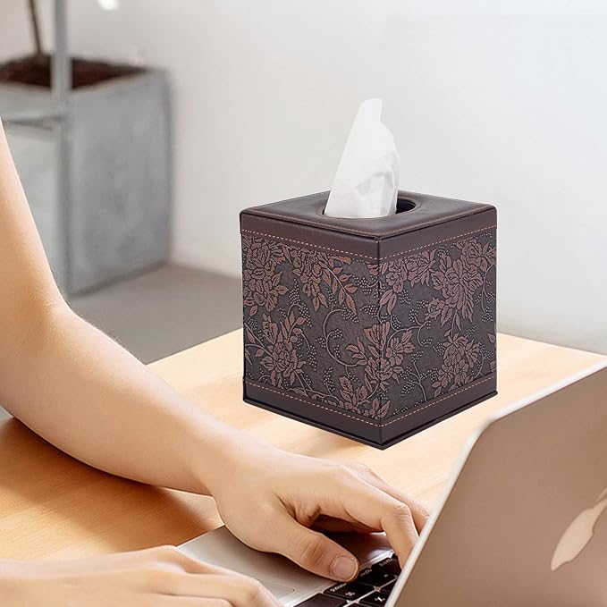 Antique Leather Square Tissue Box Cover/Holder,RHCSZ Table Napkin Case Dispenser,Facial Tissues Organizer with Magnetic Bottom for Home Office,Tissues Cube Box (Retro)
