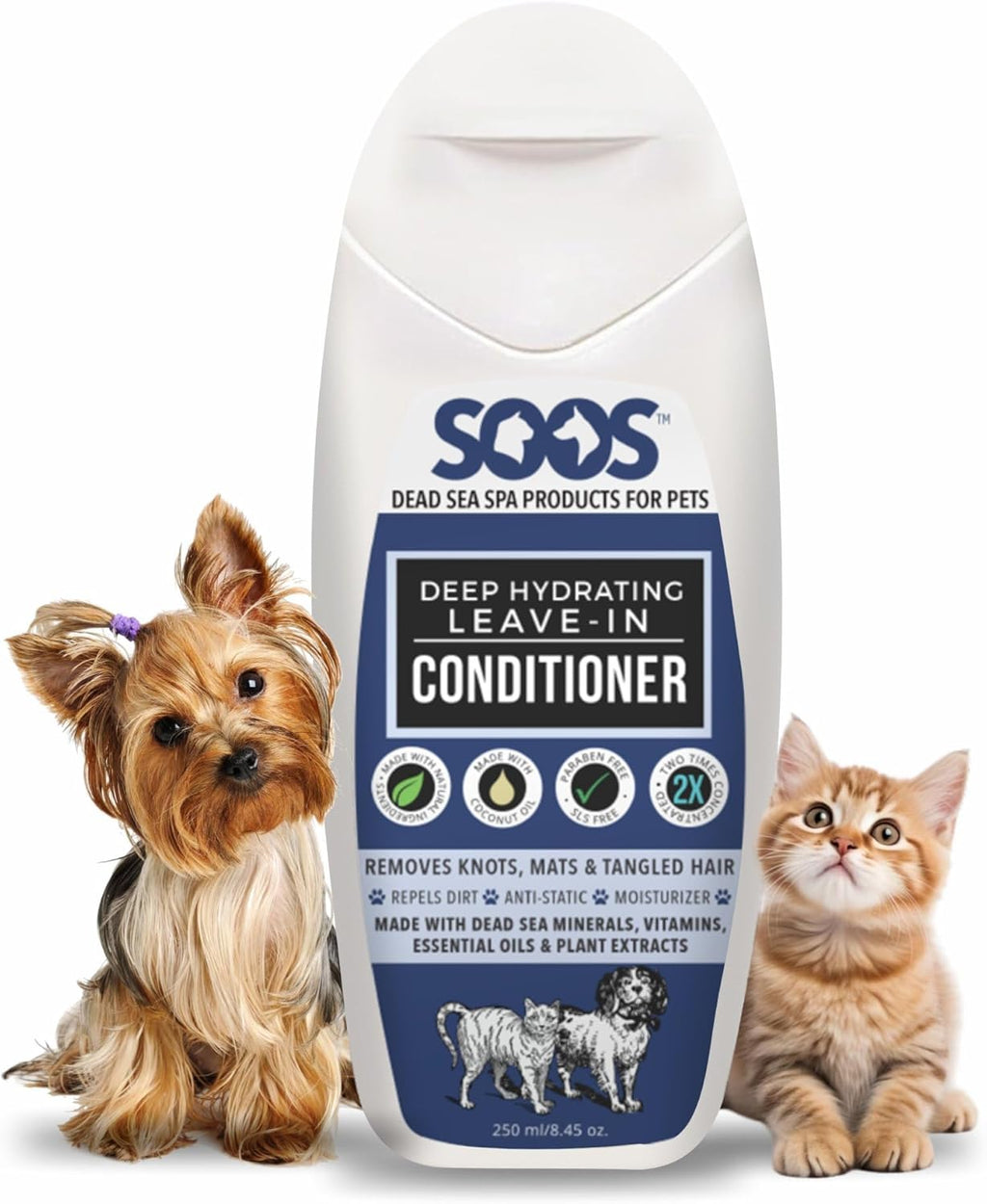 Soos Pets Deep Hydrating Leave-in Conditioner for Dogs and Cats | Natural Dead Sea Minerals & Vitamins | Skin Moisturizer, Polish Deeply, Enhance Coat Shine & Softness - 250ml