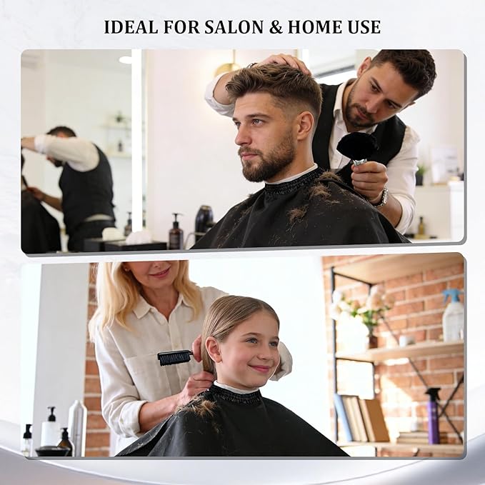 Haircutting Cape, Hair Salon Cape, Hair Stylist Cape, Waterproof Cutting Cape with Neck Duster & Barber Brush, Haircut Capes for Adults Men Women Kids, Adjustable 63 x 47 in, Black