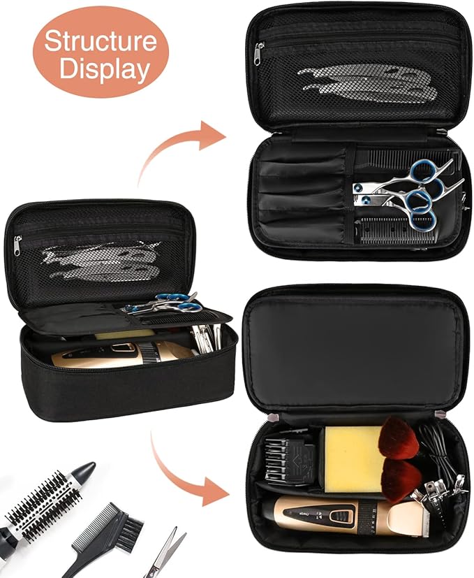 Barber Tool Bag, Hair Clipper Bag Hair Cutting Scissors Storage Bag Shaving Kits Haircut Accessories Organizer Bag Gift for Women (Black)