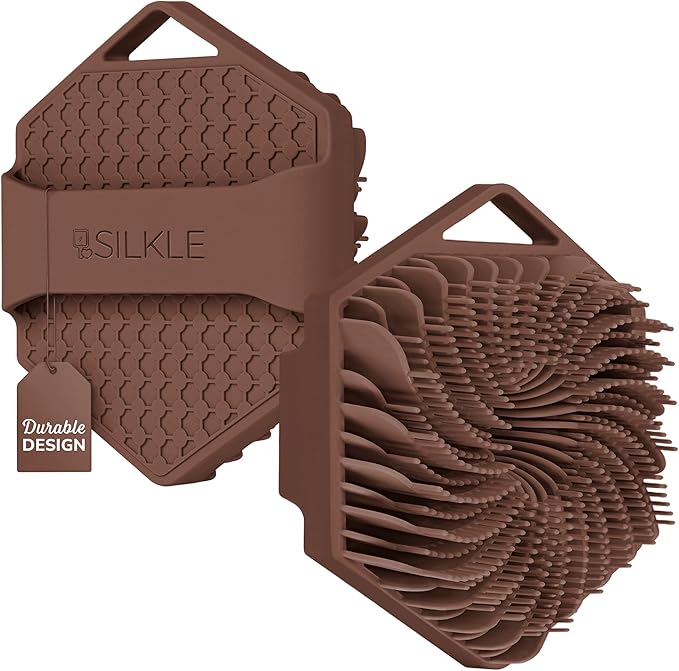 Silicone Body Scrubber – Gentle Exfoliating Shower Scrubber for Body & Bath, Silicone Shower Brush & Loofah Alternative – Non-Slip Silicone Body Brush, Quick Dry, Hygienic - Brown