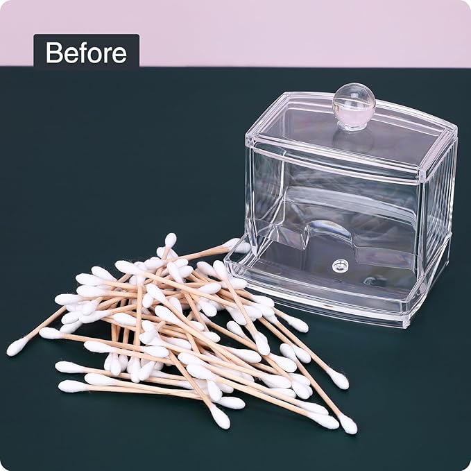 10oz Clear Acrylic Small Qtip Holder,Swab Dispenser Cotton Ball Jars Bathroom Organizer with Lid