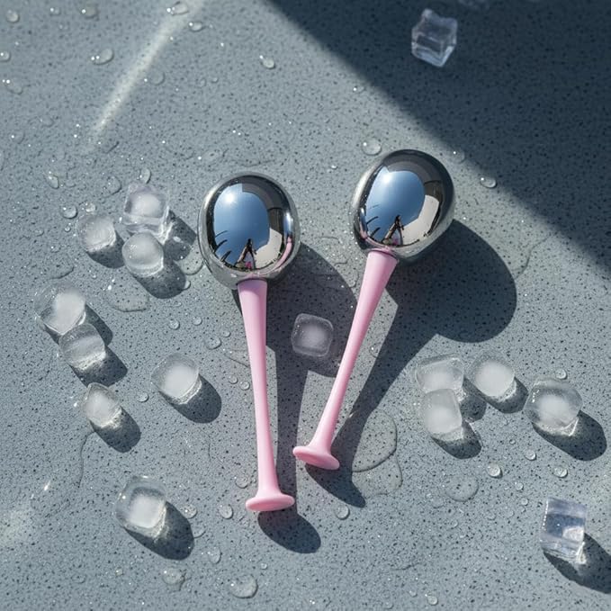 2 PCS Ice Globes for Face Massage with 1 Storage Case, Pink Facial Cooling Globes Roller for Skin Care, Beauty Tools Face Care for Puffiness, Relaxing Massaging Spa at Home