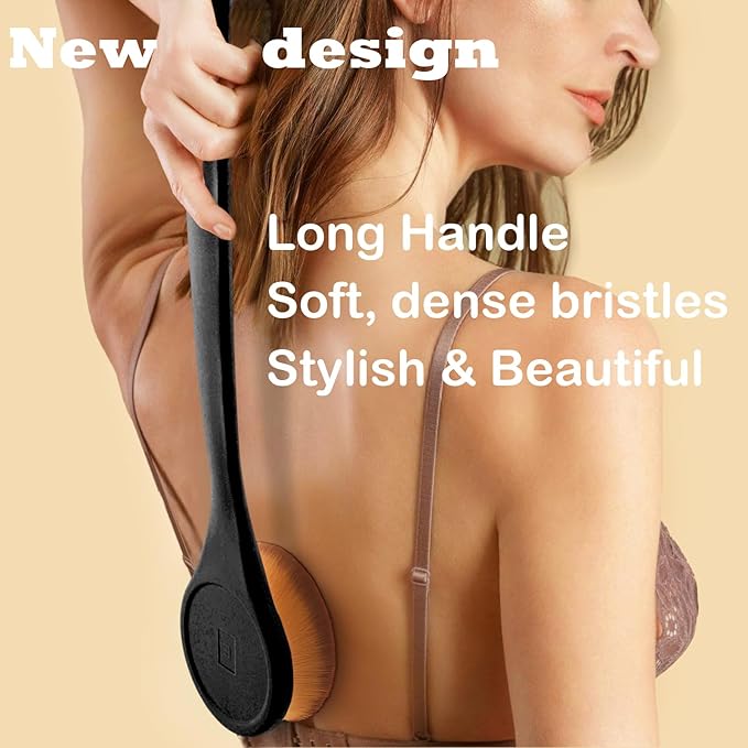 Extra Large Body Makeup Brush For Self Tanner, Sunscreen, Self Tan Back Applicator, Wide-Headed Kabuki Brush for Even & Pretty Lotion Application. Bronzer Blend, Long-Handle Face Leg Brush- Black