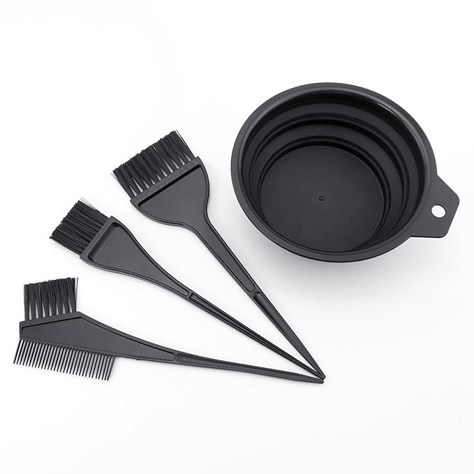 Quacc Hair Coloring Dyeing Kit, 4 PCS Hair Dye Brushes Tools Color Mixing Bowl and Brush for DIY Home Salon (Black)