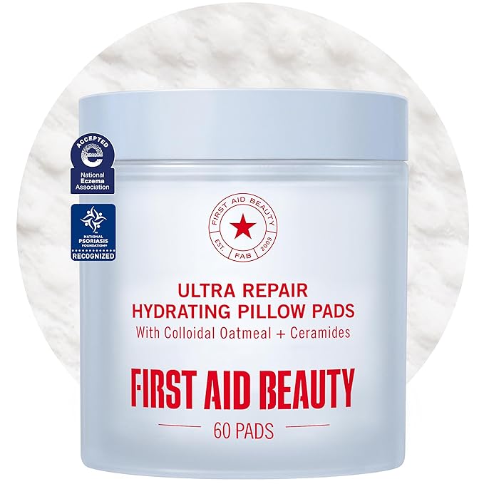 First Aid Beauty Ultra Repair Hydrating Pillow Pads - Soothing & Hydrating Face Pads with Colloidal Oatmeal & Ceramides, for Dry & Sensitive Skin, 60-Count