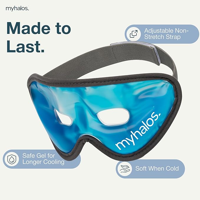 Cooling Eye Mask - Reusable Gel Eye Mask Cold Pack - Our Ice Eye Mask Soothes Puffy Eyes & Dark Circles - Relieve Your Headaches & Sinus Pain with Cold Eye Mask & Eye Gel Mask Therapy - Halos
