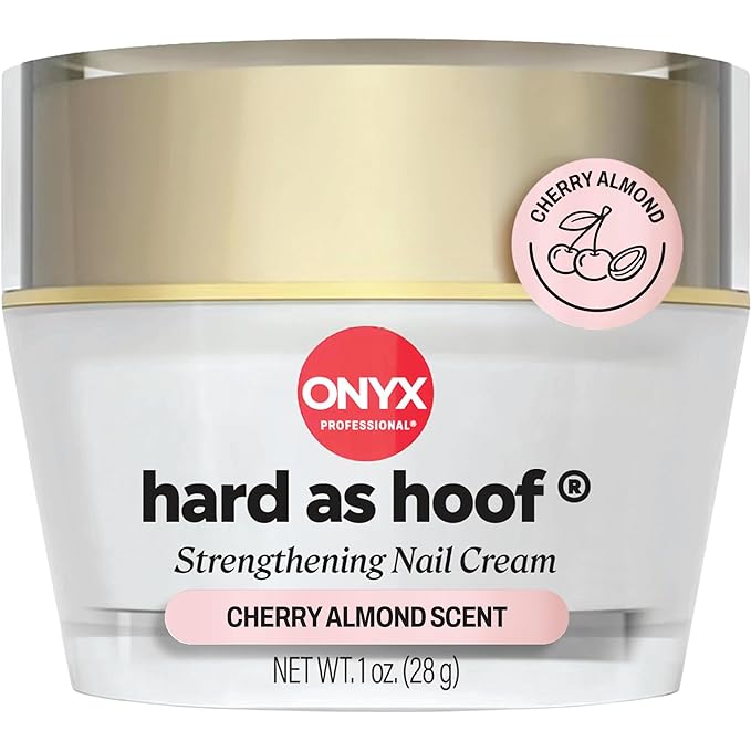 Onyx Professional Hard as Hoof Nail Strengthening Cream, Cherry Almond Scent - Made in USA, Nail Growth & Conditioning Cuticle Cream Stops Splits, Chips, Cracks & Strengthens Nails, 1 oz
