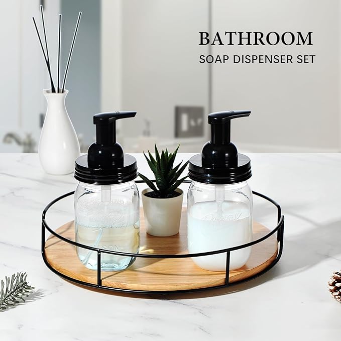 Amolliar Plastic Mason Jar Foaming Soap Dispenser with Pump Lid,16OZ Refillable Hand Soap Dispenser Set with Cute Lables - Farmhouse Decor for Kitchen/Bathroom, Lotion Liquid Dish Soap (4 Pack, Black)