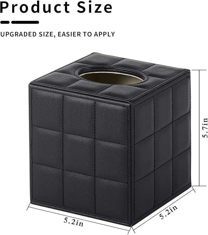 Modern Tissue Box Holder Square,Napkin Holder Pumping Paper Case Dispenser,Upgrade Large Size Facial Tissue Box Cover with Magnetic Bottom for Home Bathroom NightStand Office Desk (Black)