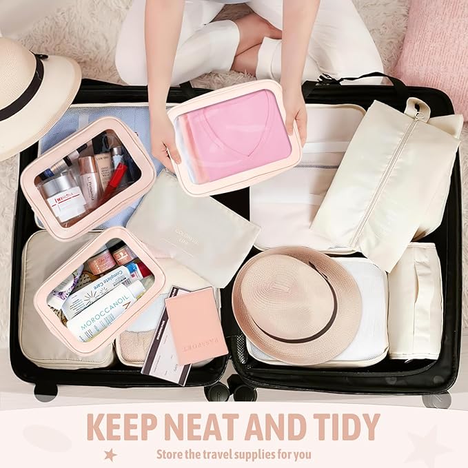 6PCS Clear Toiletry Bag,TSA Approved Travel Pouch with Zipper for Cosmetics and Toiletries，Diaper Bag Organizer Pouch Set, Purse Organizer and Clear Car Bag for Women and Kids