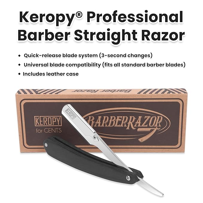 Black Wooden Handle Shavette Straight Razor Kit for Men - Professional Barber Straight Edge Razor with for a Close, Smooth Shave & Beard Shaping
