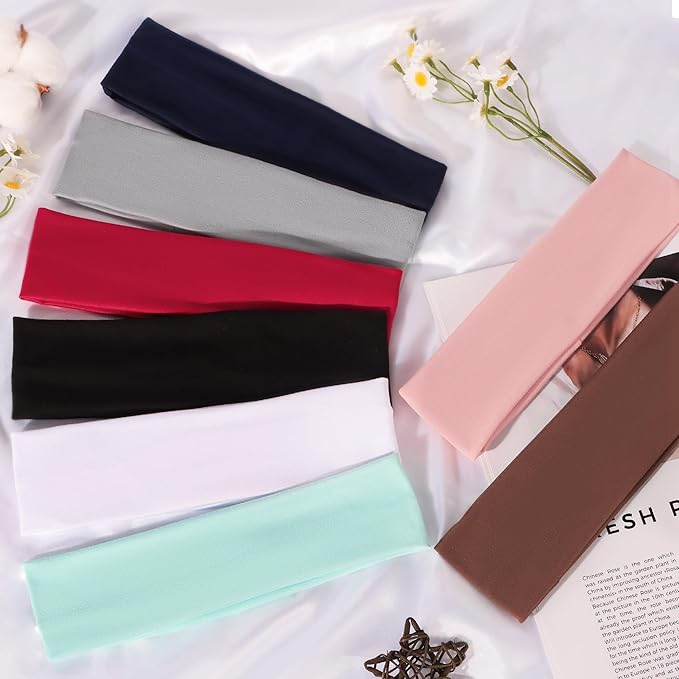 8 Pack Headbands for Women Non Slip - Stylish Sports Hair Bands for Women's Hair - Soft Cotton Cloth Stretchy Headbands for Women for Yoga, Outdoor Exercise Running