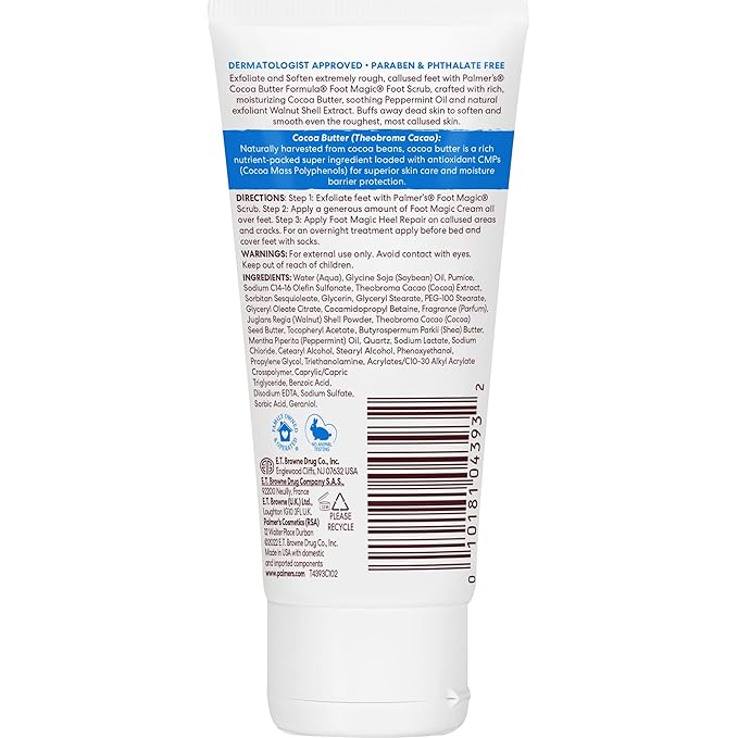 Palmer's Cocoa Butter Formula Foot Magic Exfoliating Foot Scrub with Vitamin E for Dry,Cracked Feet,Use with-Foot Scrubber for Pedicure,2.1 Ounce,(Pack of 2)