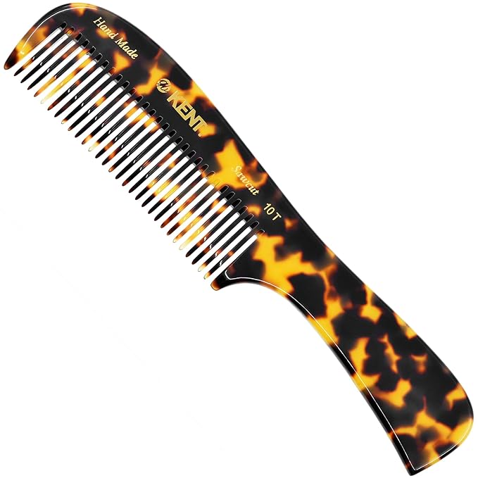 Kent 10T TY Large Wide Tooth Detangler Comb - Handmade Rake for Curly, Wet or Dry Thick Hair - Smooth and Comfortable Saw Cut Design for Detangling