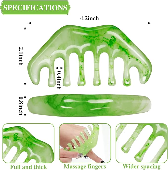 Geiserailie 2 Pcs Jade Combs Esthetician Supplies Massage Stone Hair Gua Sha Scraping Scalp Comb Facial Massage Tool Handheld Head Tools Head Caring Therapy Mother's Day for Women(Elegant Style)