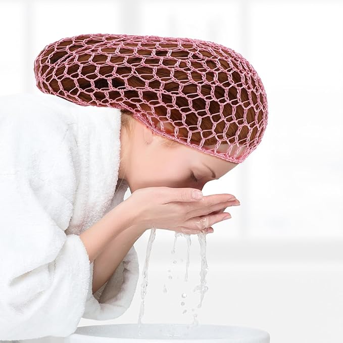 Mesh Hair Net Rayon Knit Snood Hat Crochet Wraps Sleep Cap Soft Hairnet Large Cover Ornament Accessory (Black+Pink)