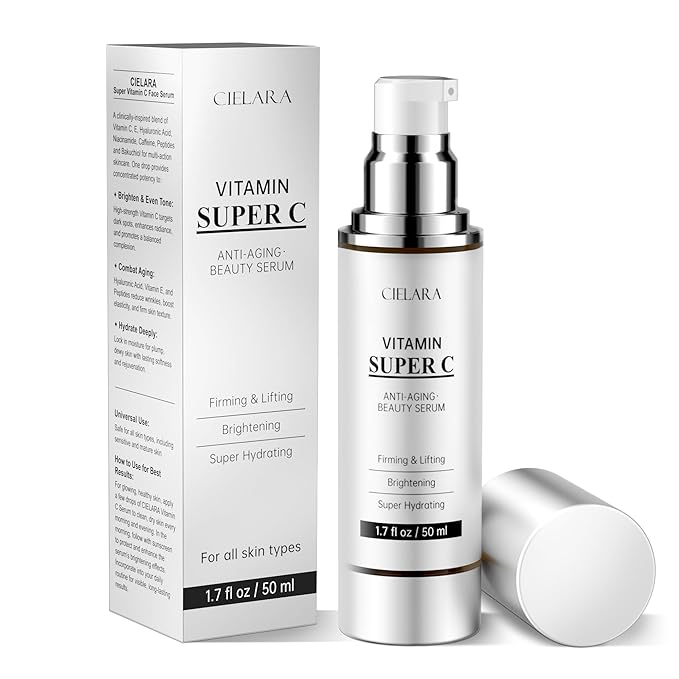 Vitamin C Serum for Face, Anti Aging 20% Super C Serum With Vit C Hyaluronic Acid, Vitamin E, Peptides, Collagen Wrinkle Serume for Dark Spot, tighten, firming, lift, Brightening-1.7 Fl Oz