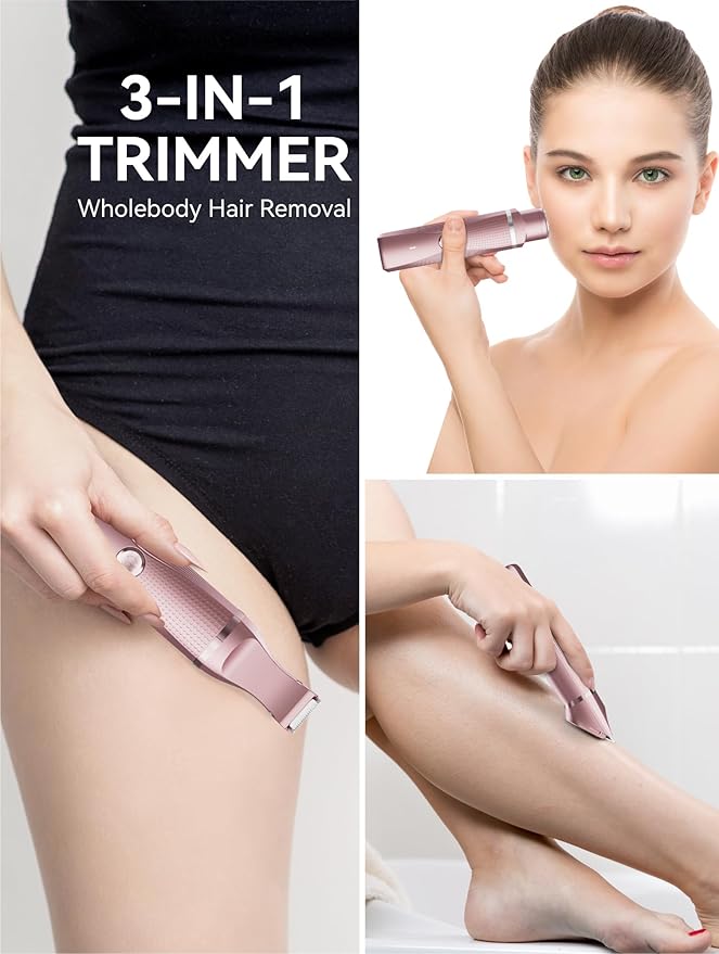 3-in-1 Electric Razor for Women - Waterproof Bikini Trimmer,Rechargeable Electric Shaver for Lady,Pubic Hair Trimmer Women,Personal Trimmer Groomer for Body Hair (Rose Golden,RG-1)