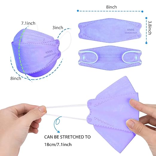 Borje KN95 Face Masks for Adults 50 Pack, 5-Ply Purple Disposable Face Mask Against PM 2.5 Smoke & Dust, Filtration Efficiency 95%