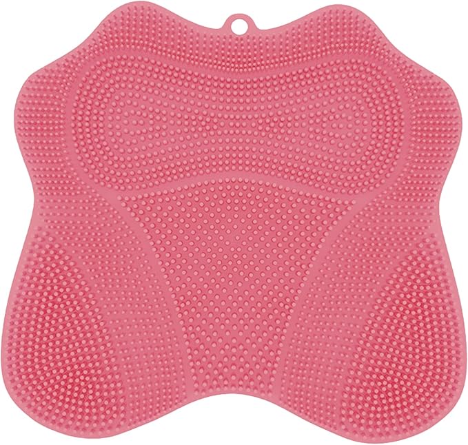 Dual-Sided Silicone Shower Foot Scrubber Mat – Foot Scrubber in Shower for Deep Cleaning & Exfoliation | Wall-Mounted Shower Foot Scrubber Mat & Back Cleaner for Men and Women(Pink, Standard)