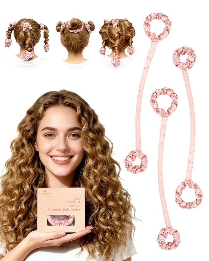 BONNET QUEEN Heatless Hair Curler Set (3Pcs), Heatless Curls Overnight with Satin Hair Rollers, All-in-One Curling Rod for Hair Curlers to Sleep In, Cream Pink(For Tight Curls)