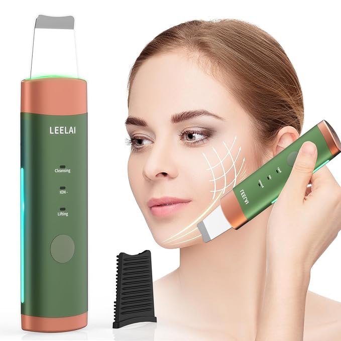 Face Spatula Skin Scrubber Professional Waterproof Facial Scraper for Pore Cleansing Blackhead Removal and Exfoliation, Durable Metal Body-3 Modes(Green)