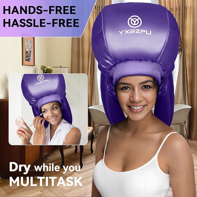 Bonnet Hair Dryer,Hooded Dryer Attachment,Hair Dryer Hooded Diffuser Cap for Curly,Speeds Up Drying Time,Safety Deep Conditioning,Styling,Curling at Home(Purple)