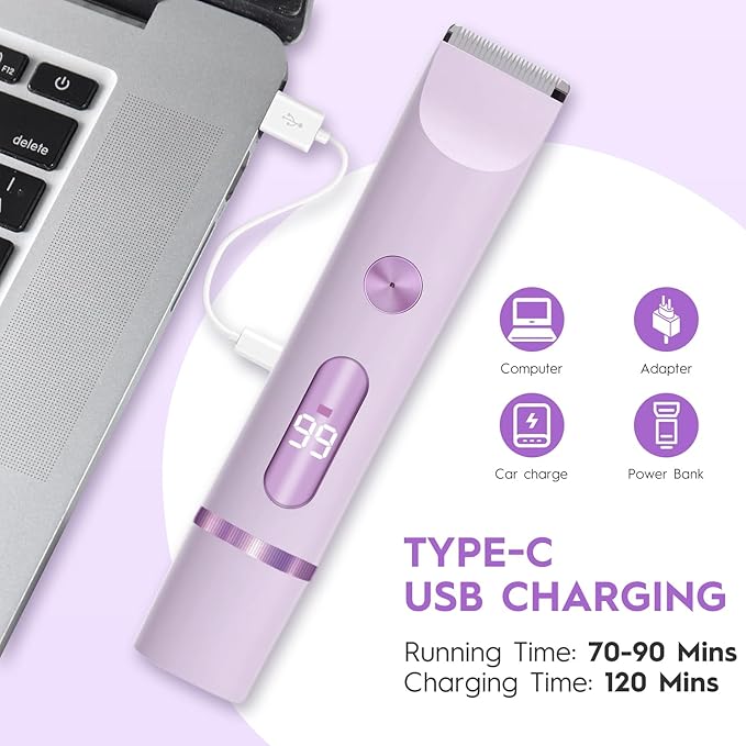 2026 Upgraded 2 in 1 Bikini Trimmer for Women with LCD Display,Dual Head Cordless Electric Bikini Shaver,IPX7 Waterproof Wet/Dry Body Hair Trimmer for Face,Violet