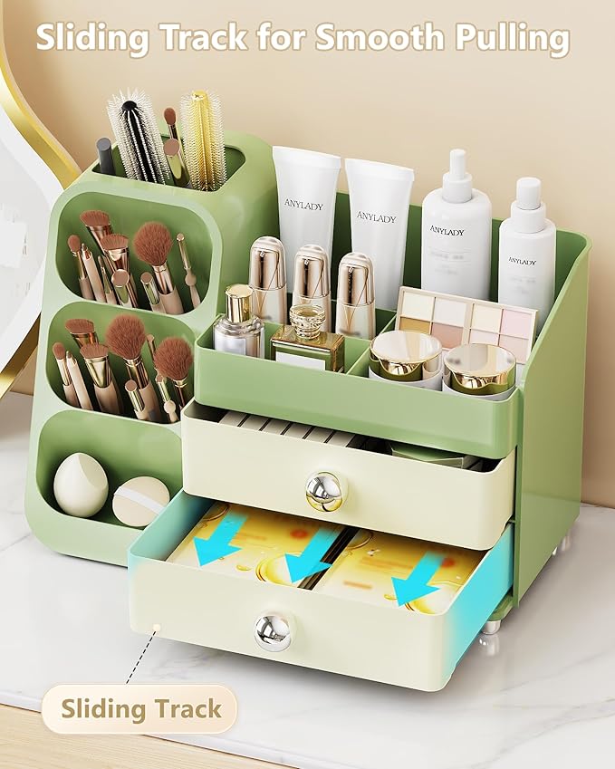 Large Capacity Makeup Organizer Countertop with Makeup Brush Holder for Vanity, Thickened Material, Bathroom Countertop Organizer Skin Care Perfumes Storage, Teen Girl Gifts for 13-25 Year