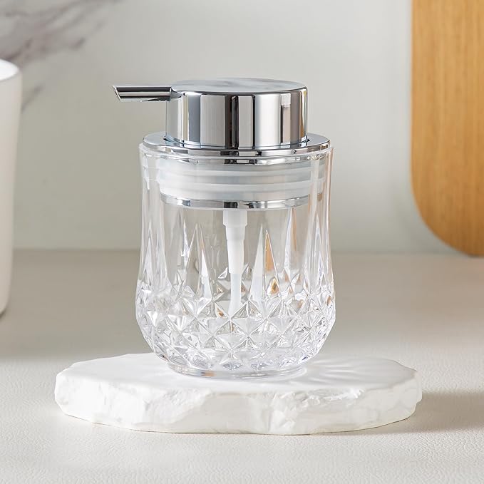 Glass Soap Dispenser Set - 2 Pack Bathroom Hand Liquid Soap Dispensers,Refillable Dish Soap Dispenser,Modern Home Soap Dispenser for Bathroom,Kitchen(Clear/Silver Liquid Pump/2Pack)
