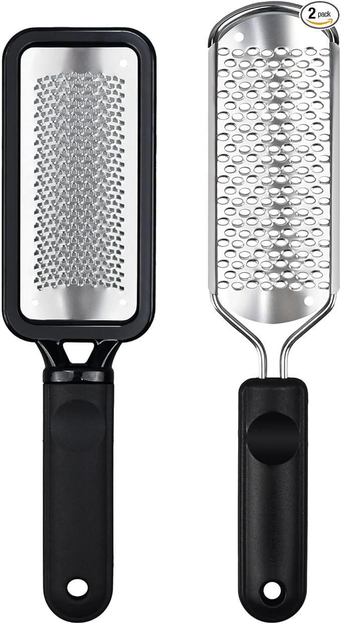 Foot File Foot Scrubber Pedicure, 2 Pcs Stainless Steel Callus Remover for Feet, Professional Foot Grater Rasp Scraper Corns Callous Removers Tool to Hard Skin Corns for Dry and Wet Fee