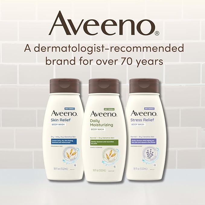 Aveeno Skin Relief Body Wash with a Gentle Coconut Scent & Soothing Triple Oat, Cleanser for Sensitive Skin Leaves Itchy, Dry Skin Soothed & Feeling Moisturized, 18 fl. oz