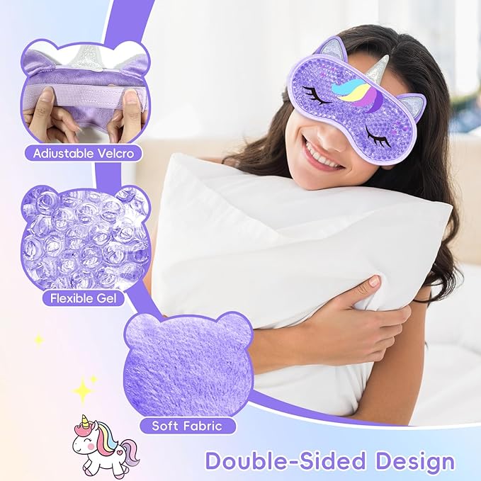 Cooling Eye Mask and Sleep Mask Cover Rainbow Birthday Cute Gifts Teens Women, Cold Warm Compress for Dry Eyes Spa at Home Travel Plush Blindfold Sleeping