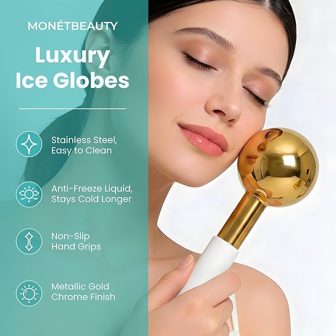 Stainless Steel Ice Globes for Facials (Gold), Durable Cryo Globes Instantly Reduce Puffiness, Tighten Pores and Sinus Relief, Facial Massages and Daily Beauty Routines