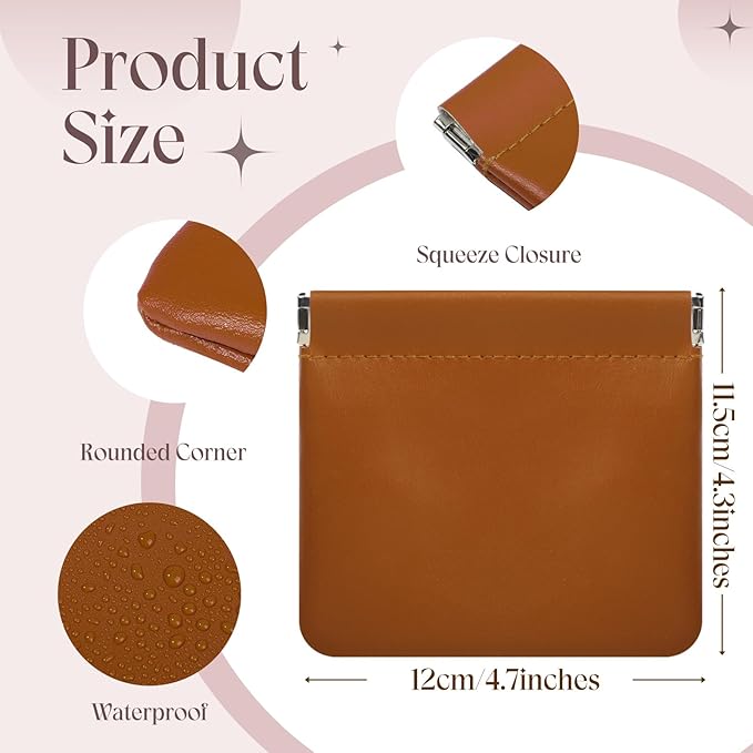 ISKYBOB 4PCS Small Makeup Bag for Purse, 4.7in Portable Leather Pocket Cosmetic Bag Squeeze Coin Purse for Women Snap Closure Organizer Pouch Mini Self-Closing Lipstick Pouchic for Travel (Business)