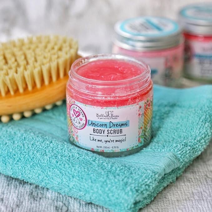 Bella & Bear Unicorn Dream Body Scrub - Vegan, Cruelty-Free, Paraben-Free Exfoliating Sugar Scrub for Smooth Skin - Mango, Pineapple & Vanilla