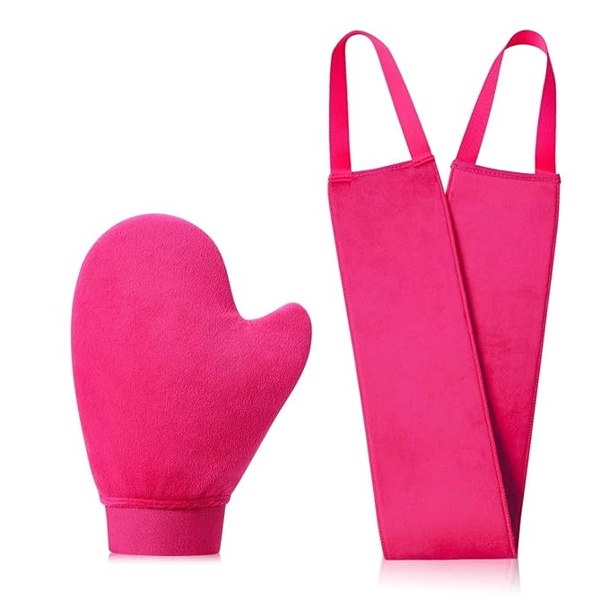 Self Tanner Mitt Applicator Back Applicator Set - Premium Waterproof Tanning Mitt for Flawless Sunless Tanning， Prevents Orange Palms, Double-Sided, Reusable Tanning Gloves
