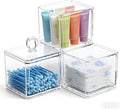 Stackable Square Acrylic Cotton Ball Holder Q-tip Holder Bathroom Swab Dispenser (3-Pack)